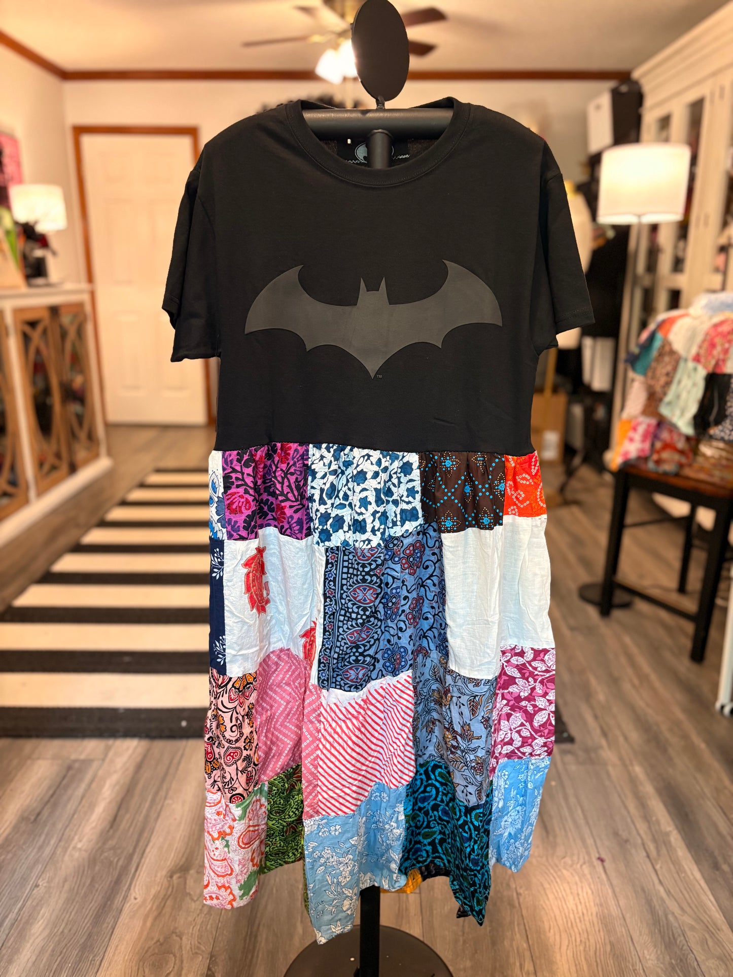 Be Batman Upcycled Patchwork Dress One Size Fits an XS to Large