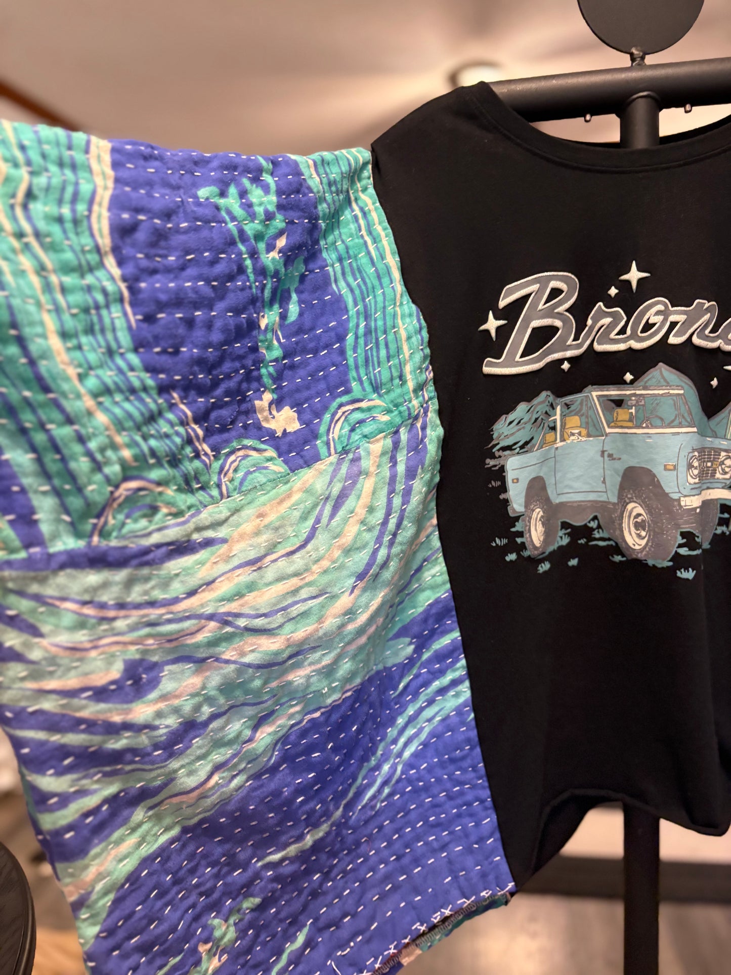 Bronco Upcycled Vintage Kantha Poncho Tee Fits A Small to XXL