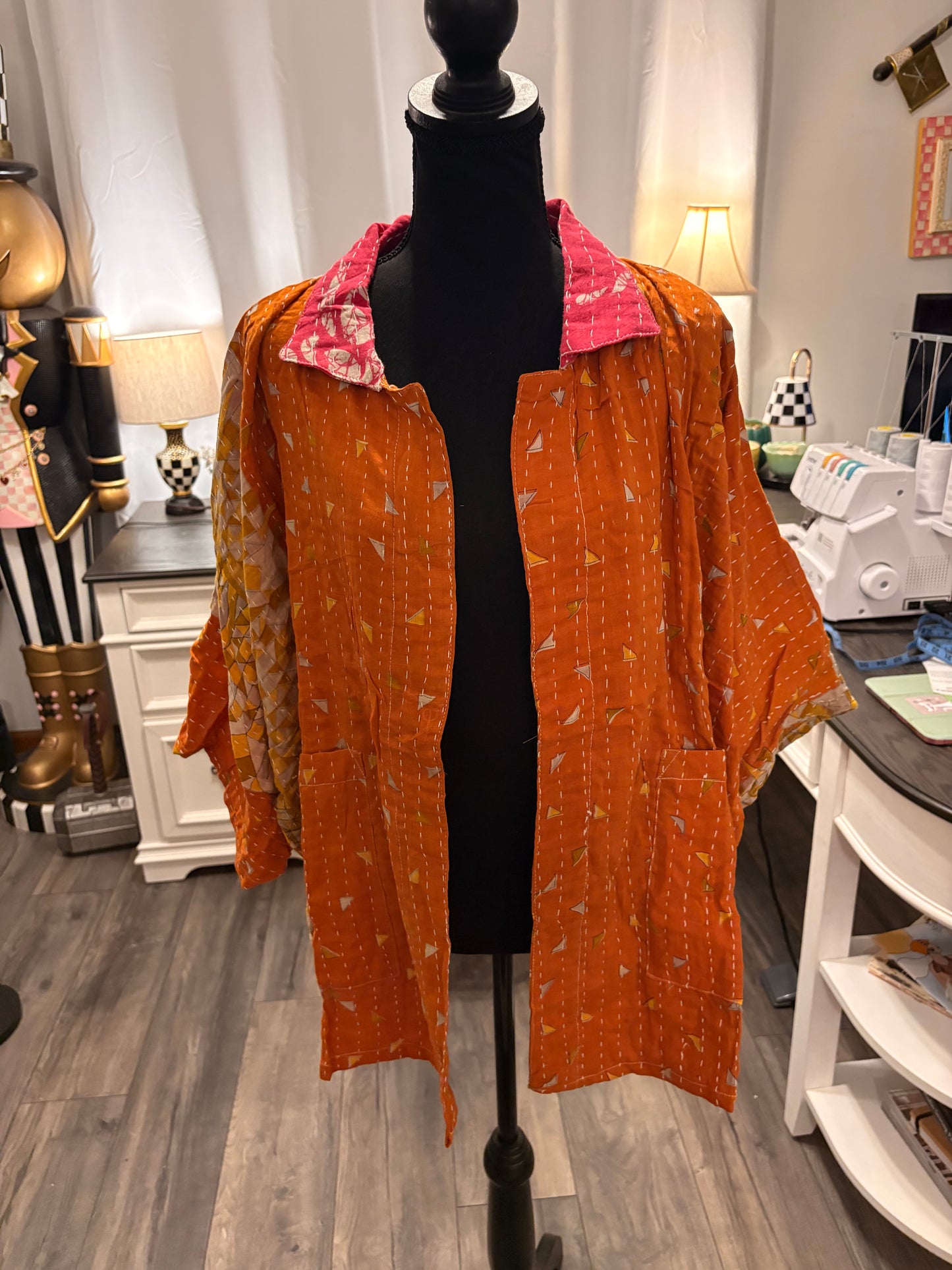 Donna Vintage Printed Cotton Kantha Jacket One Size Fits Small to 2X