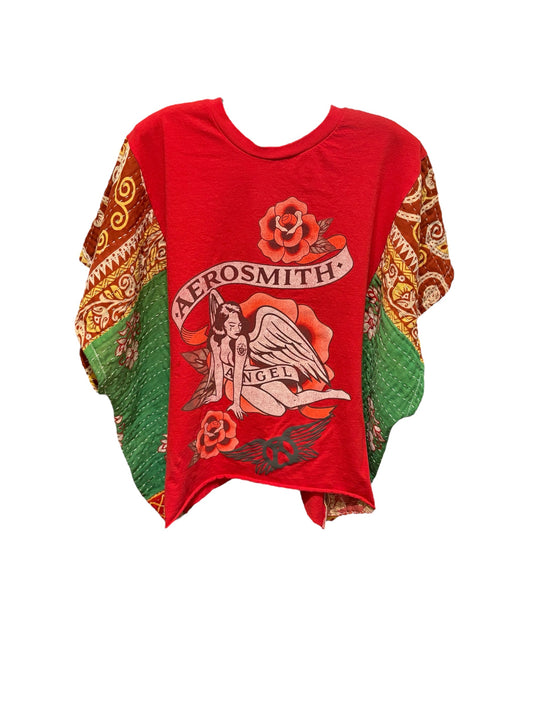 Aerosmith Upcycled Vintage Kantha Poncho Tee Fits A Size Small to XXL