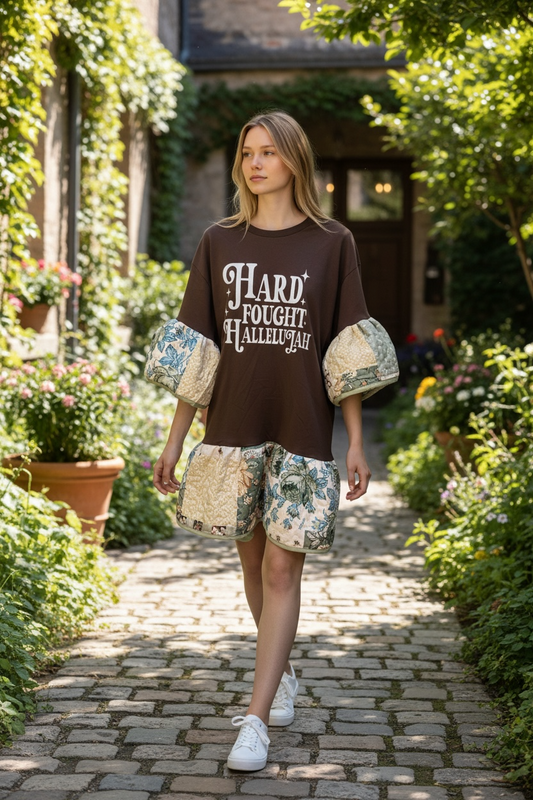 Hard Fought Hallelujah Upcycled Quilt Jumper One Size Fits Small to XL (6-14) Oversized!