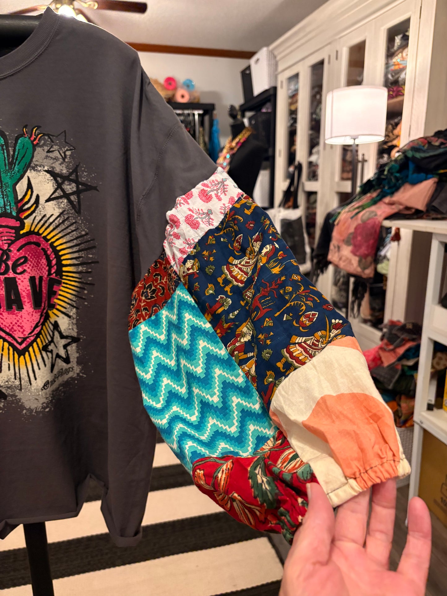 Be Brave Patchwork Puff Sleeve Tee Fits a Small to 2X