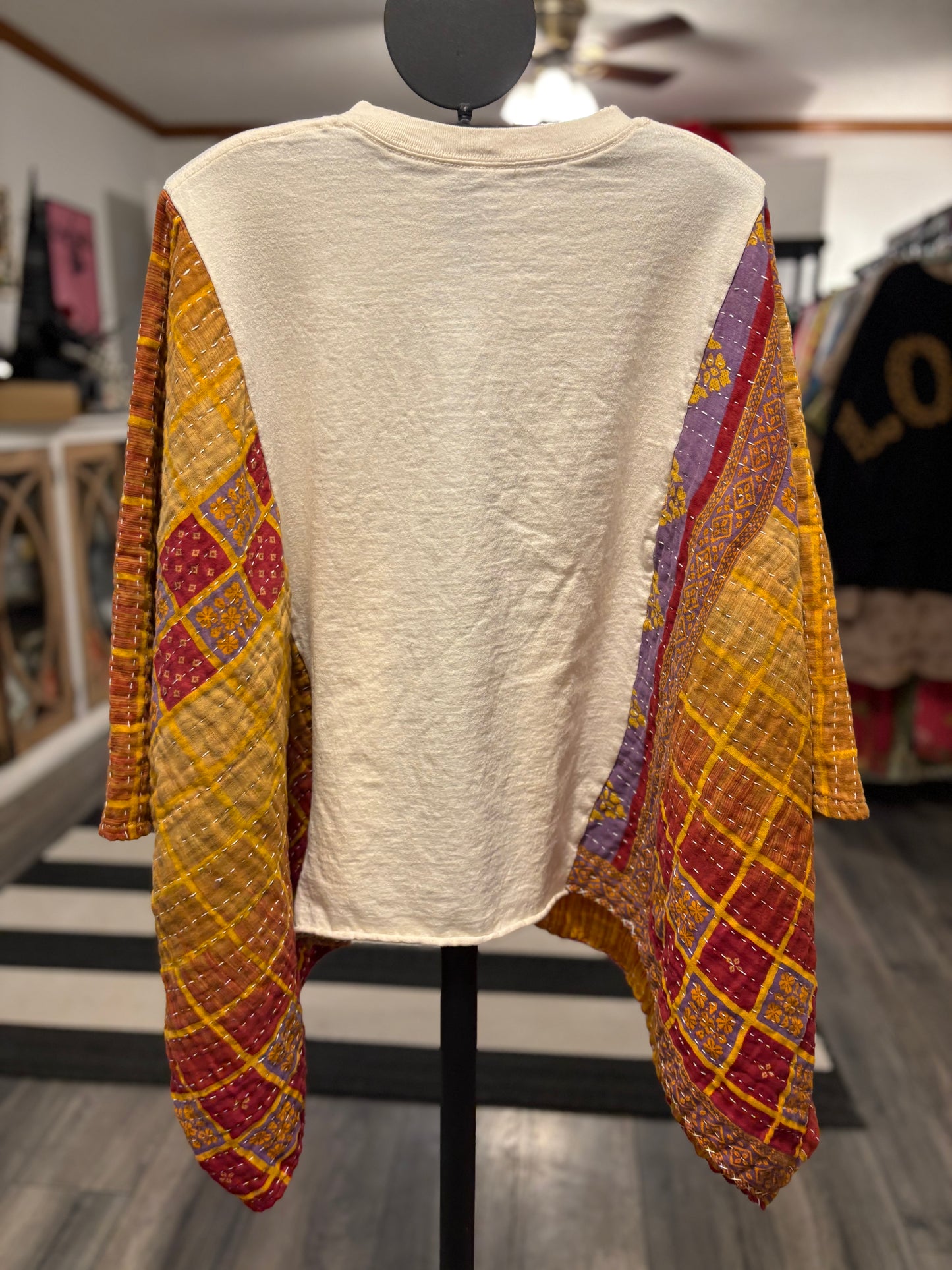 Believe Upcycled Vintage Kantha Poncho Tee Fits A Size Small to 3X