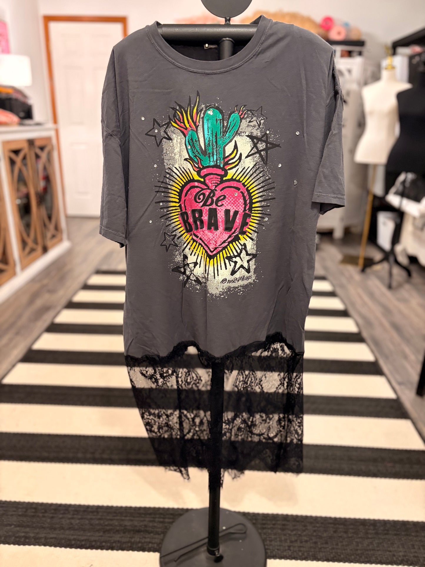 Brave Lace Bottom Tee Dress OVERSIZED Fits a Small to XL
