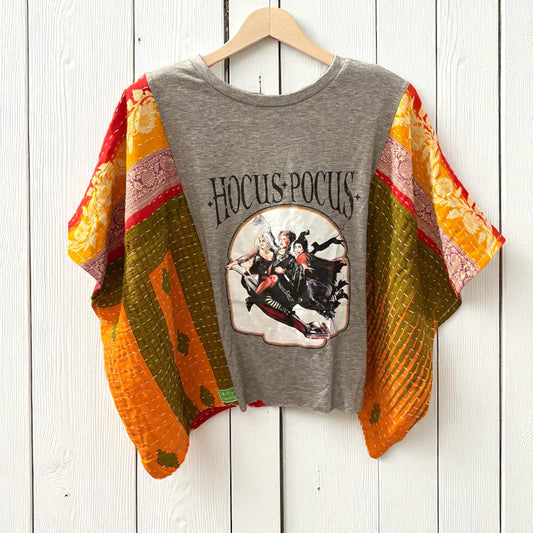 Hocus Pocus Upcycled Kantha Closed Side Poncho Fits a Small to 3X Super Oversized Petite Length
