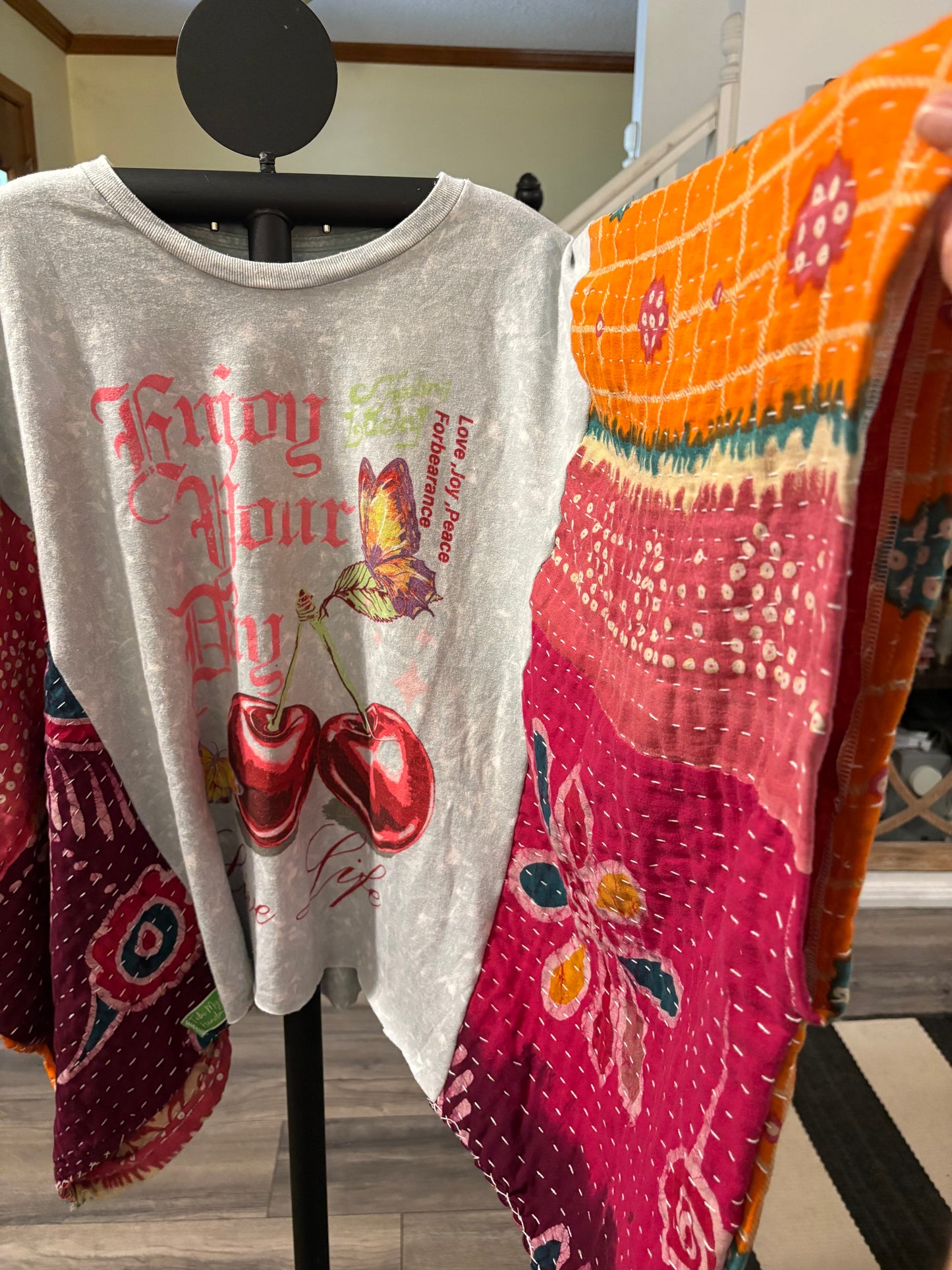Enjoy Life Upcycled Kantha Closed Side Poncho Fits a Small to 3X Super Oversized