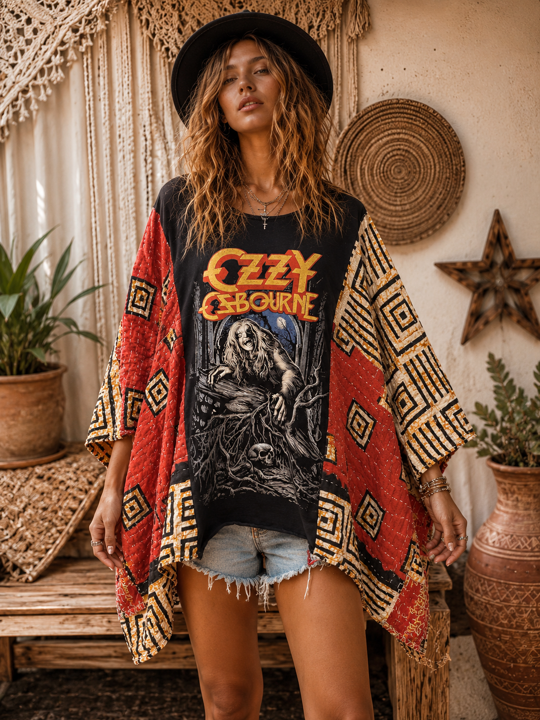 Bark At The Moon Upcycled Vintage Kantha Poncho One Size Fits a Small to XXL