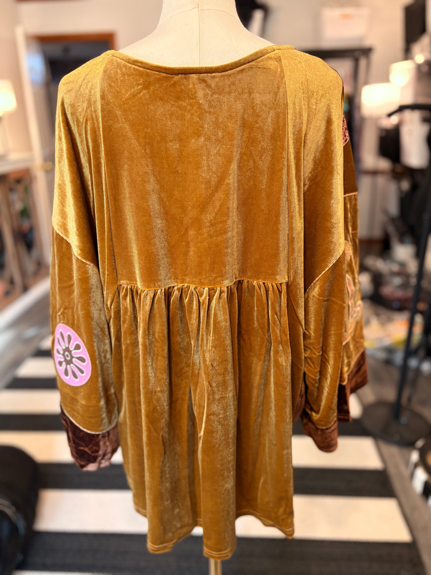 Gold Embroidered Velvet Top Plus Size