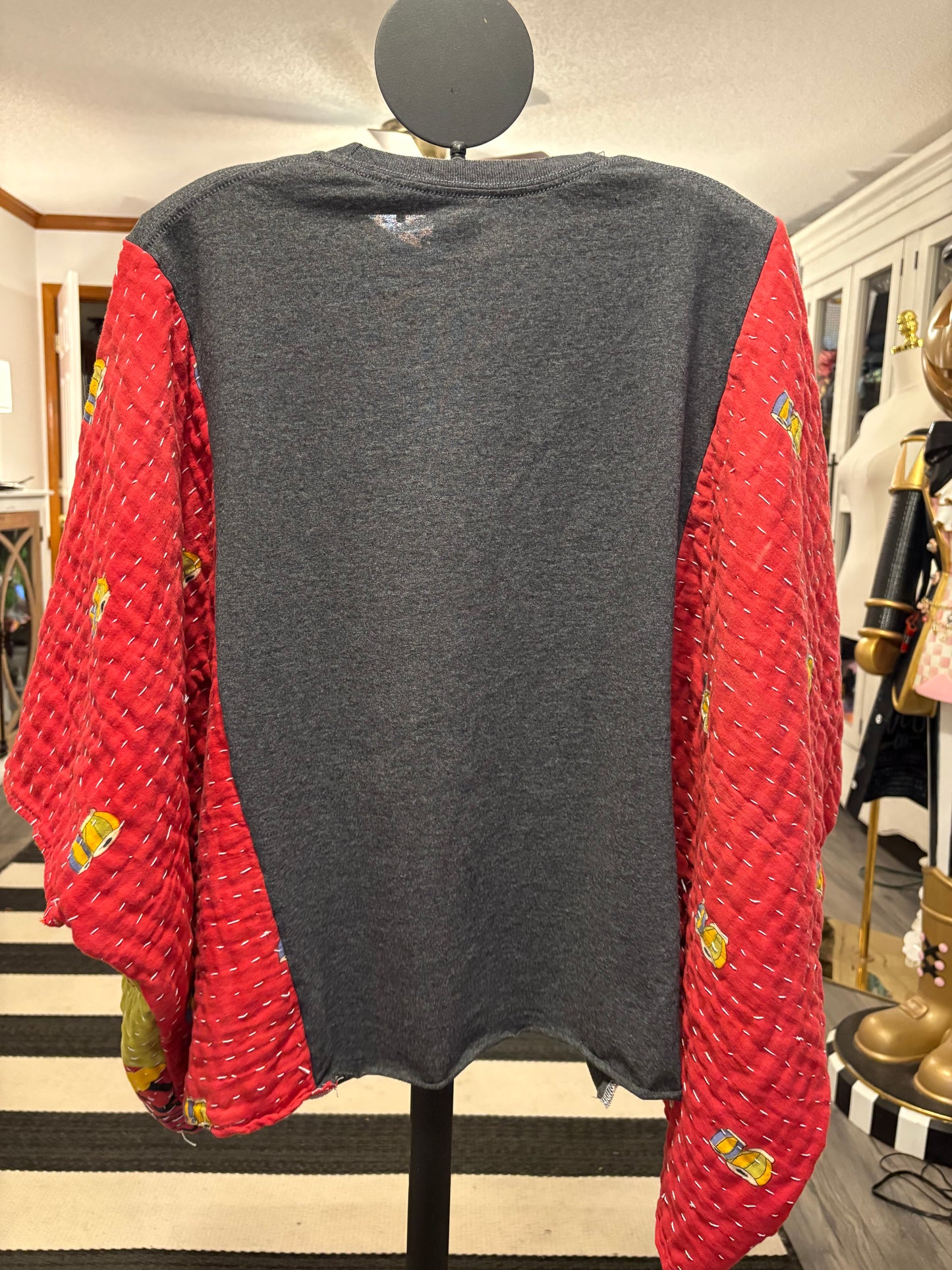 Pink Floyd Upcycled Vintage Kantha Quilt Poncho Tee One Size Fits a Large to 3X