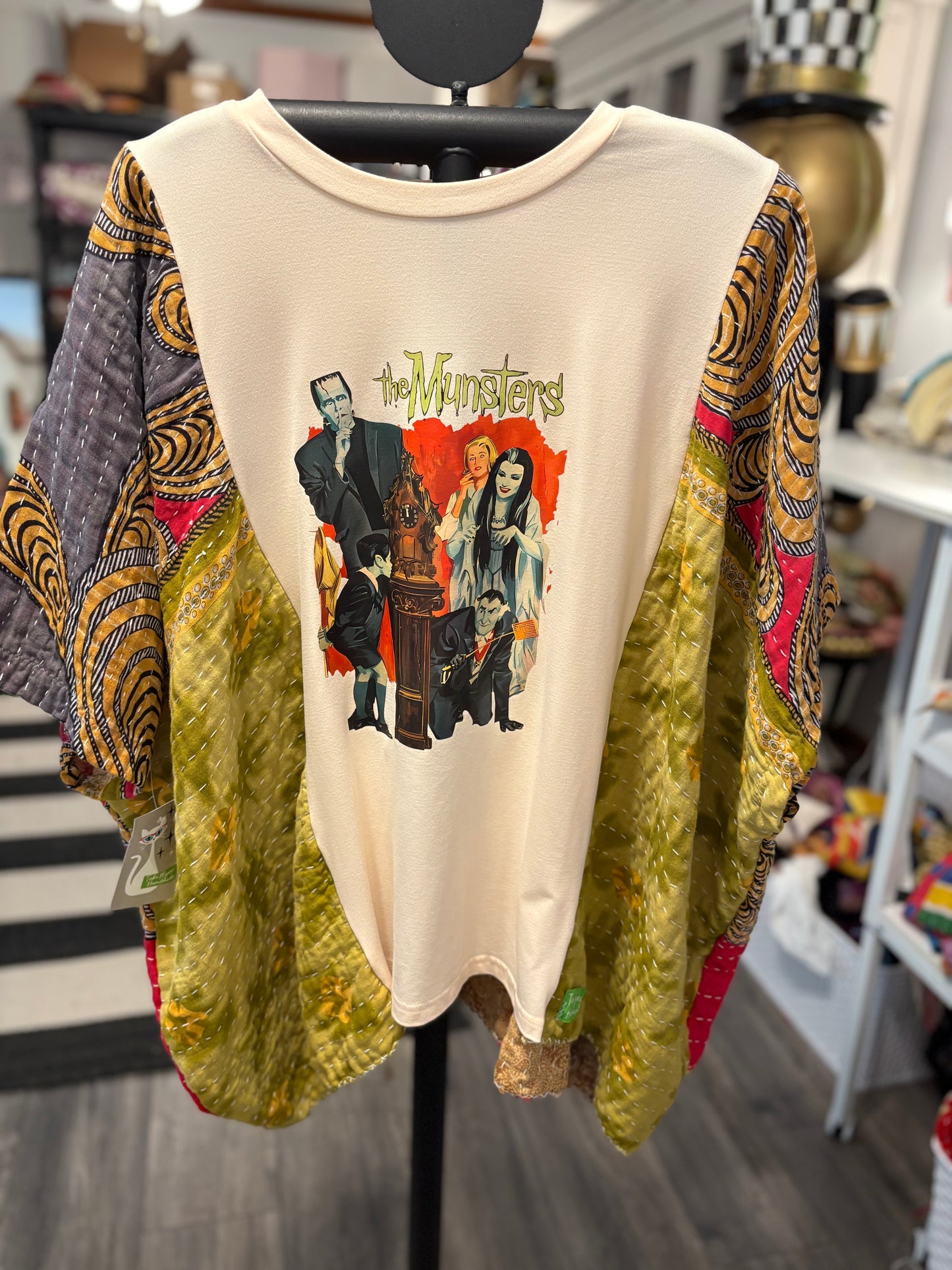 Monsters Upcycled Vintage Kantha Poncho Tee Fits A Size Small to XL