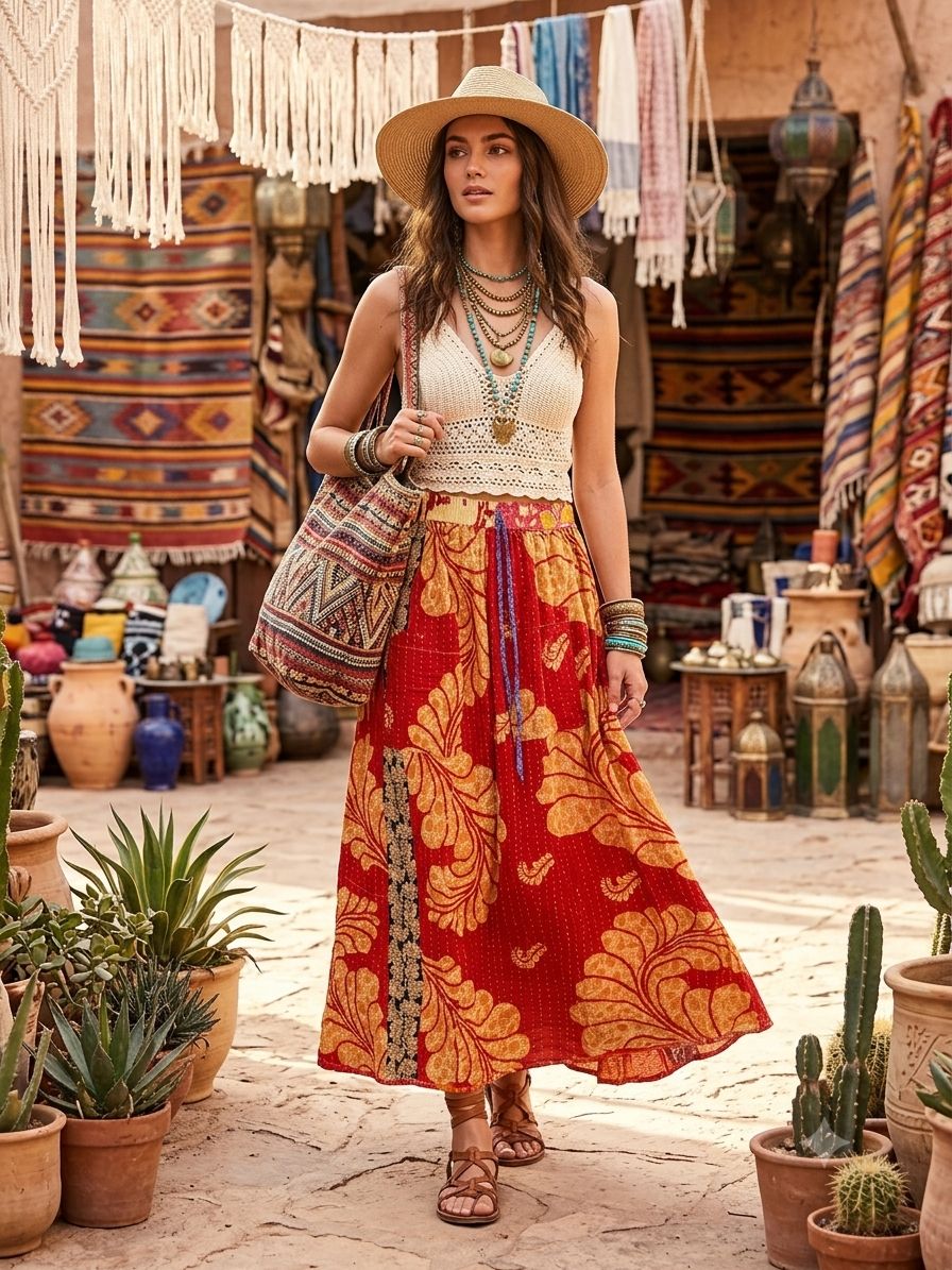 Sally Women Vintage Kantha Quilt Cotton Reversible Skirt One Size Fits Size 4-16