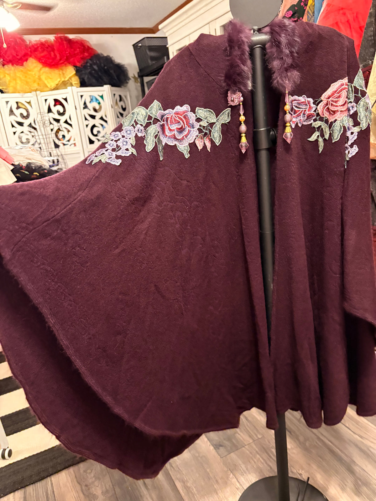 Dark Plum Hand Embroidered Fairytale Cape by Aratta One Size Fits a Small to 3X