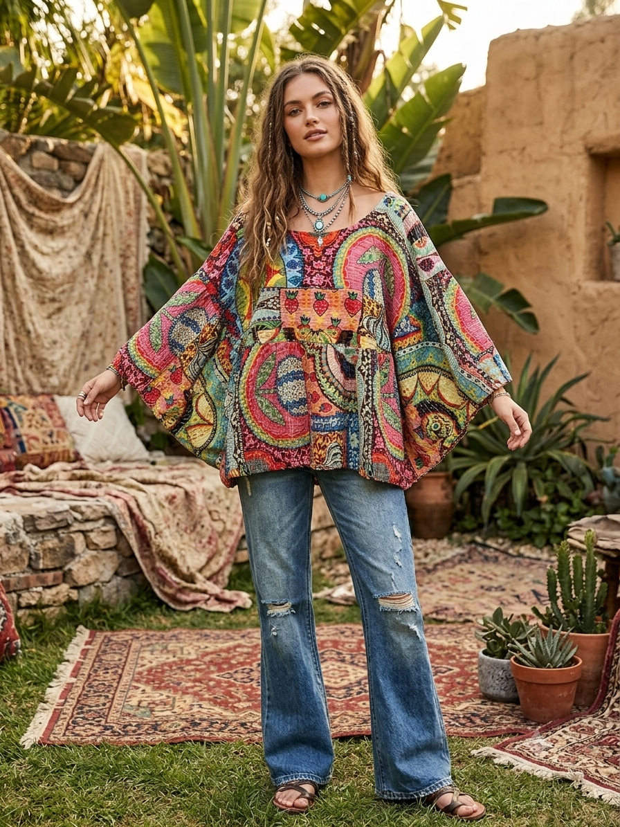 Carrie Kantha Circle Top One Size Fits a Small to XXL