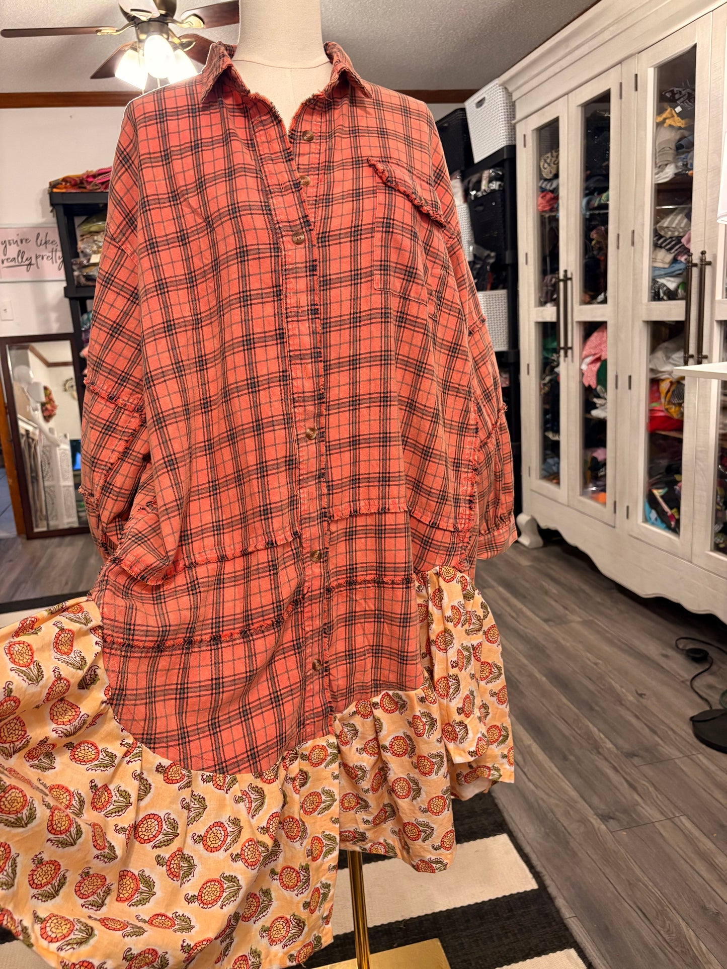 Lillibeth Upcycled Oversized Frayed Flannel Dress One Size Fits a Small to XXL