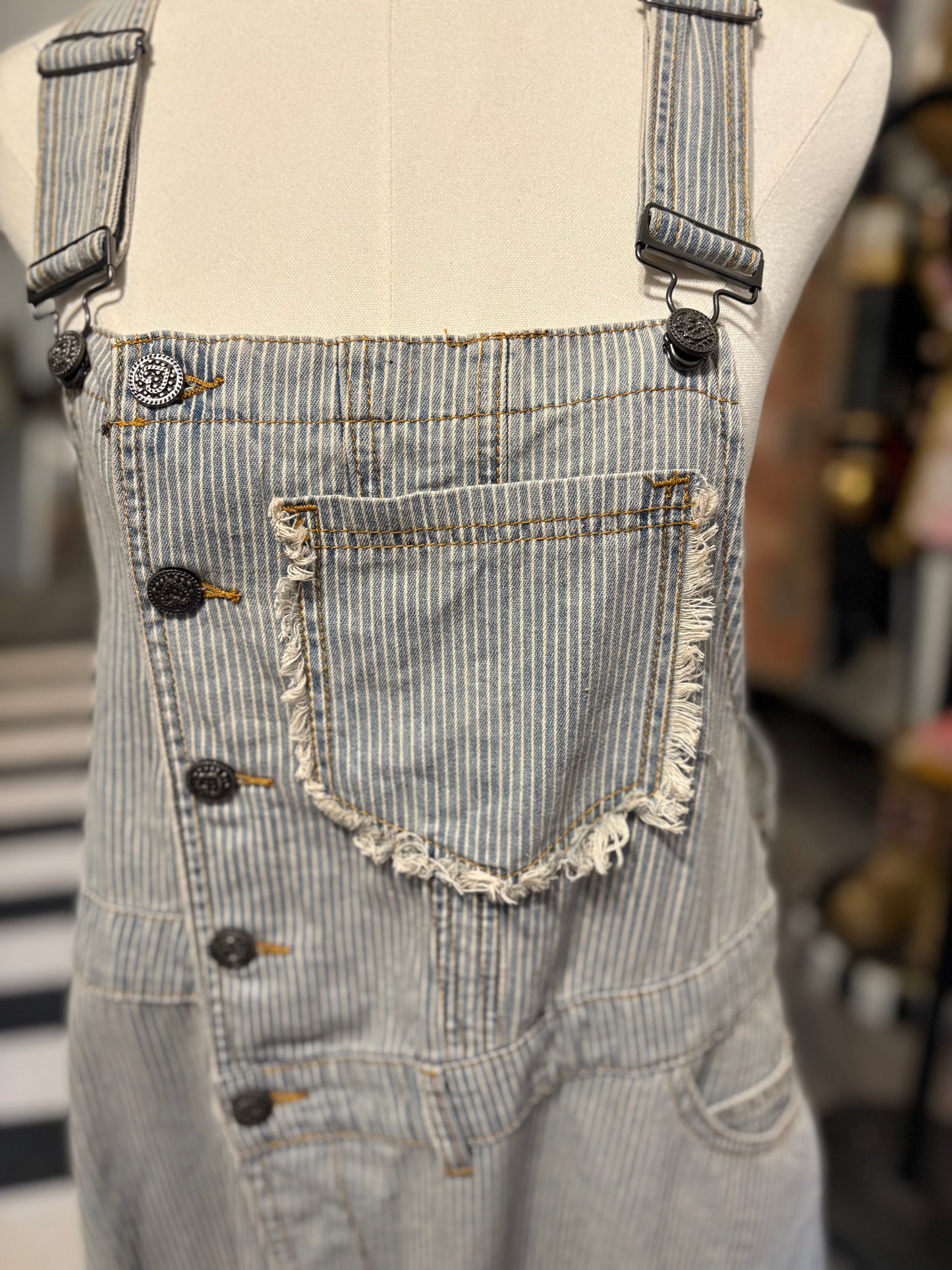 Striped Denim Overall Maxi Dress