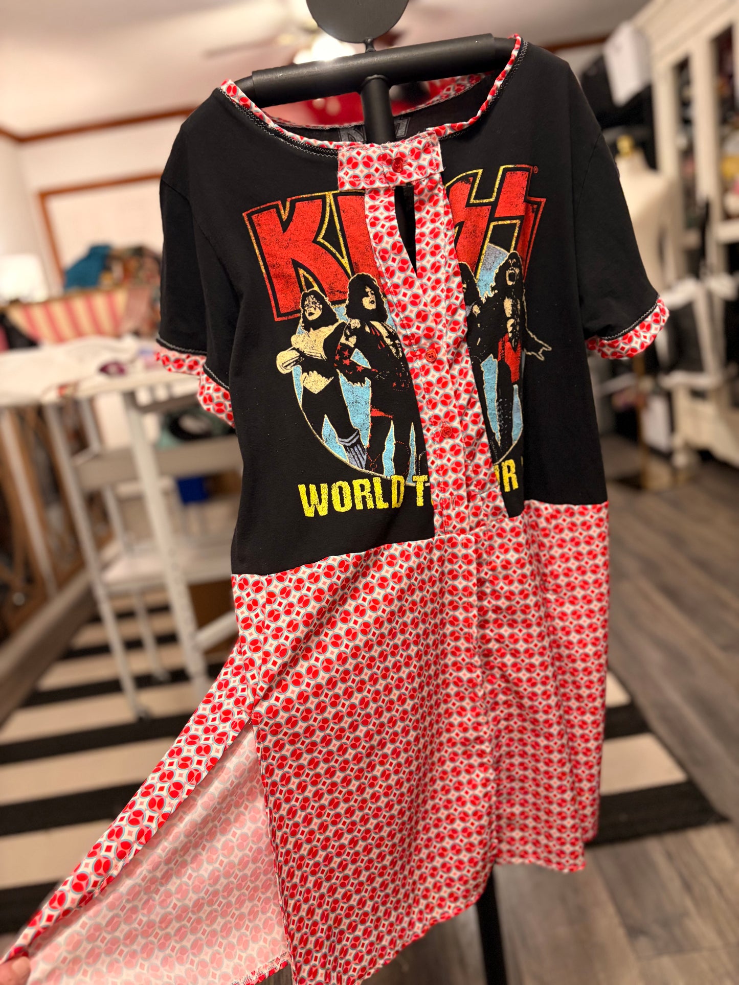 Red Kiss Glam Upcycled Tee One Size Fits a Small to Large