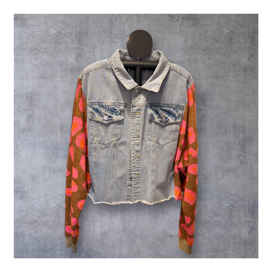 Fancy Upcycled CROPPED Denim Jacket Sweater One Size Fits a Small to XXL