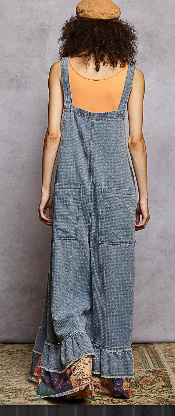 Striped Denim Ruffled Bottom Overalls