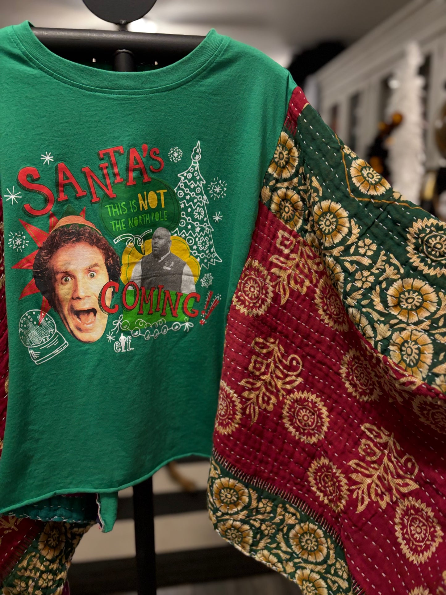 Santa’s Coming Vintage Kantha Poncho Tee One Size Fits a Small to Large