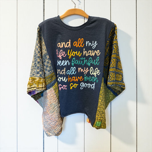 Faithful Upcycled Vintage Kantha Poncho Tee Fits A Size Small to Large