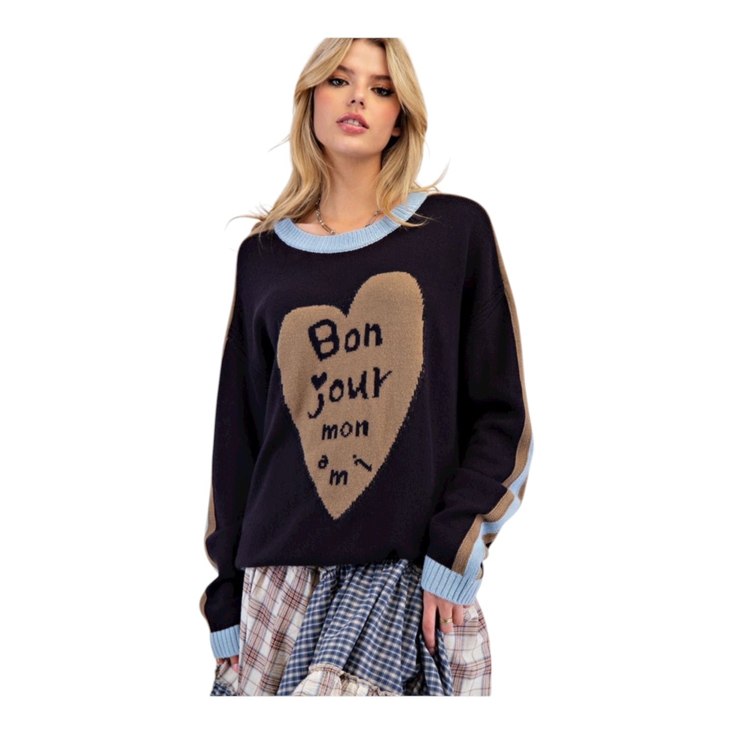 Navy Bon Jour Knit Sweater