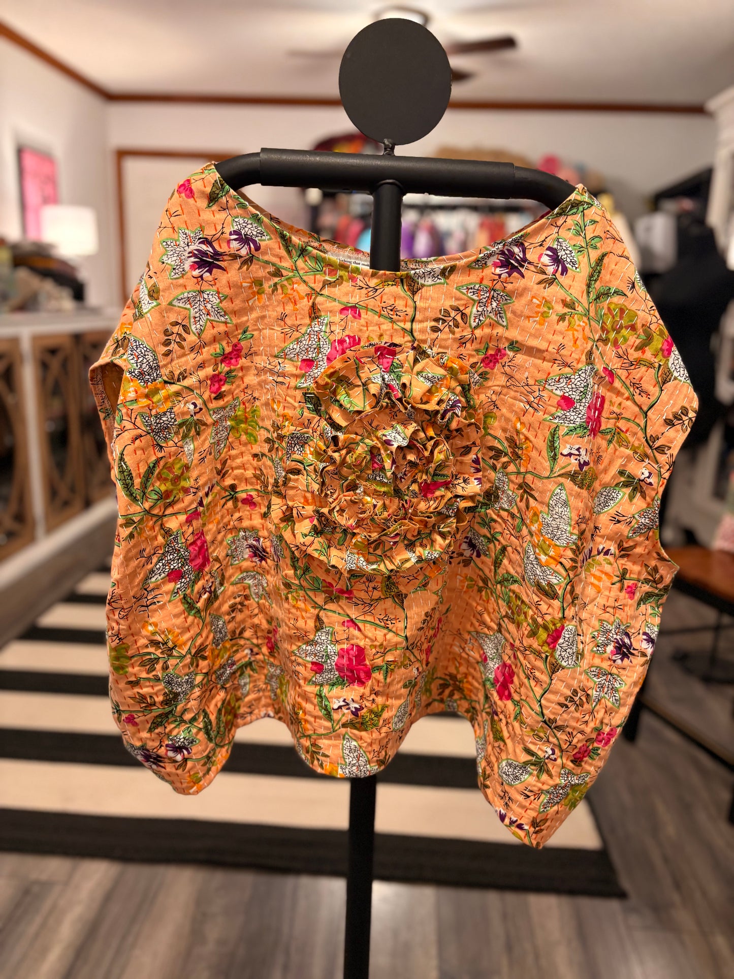 Claire Cabbage Rose Kantha Top One Size Fits a Small to 2X