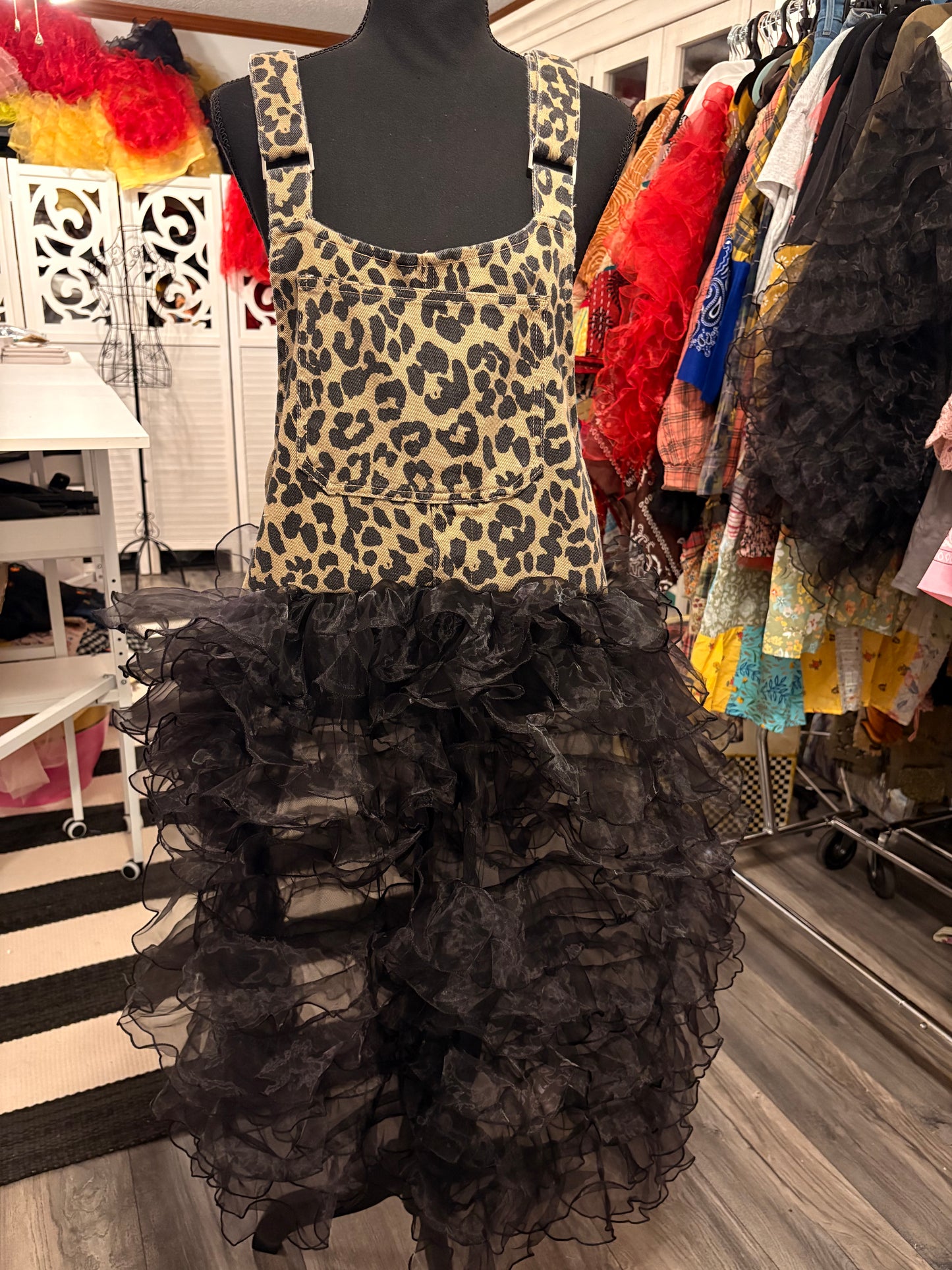 Ruffles and Spots Overall Dress Fits a Size Medium to Large 8/10