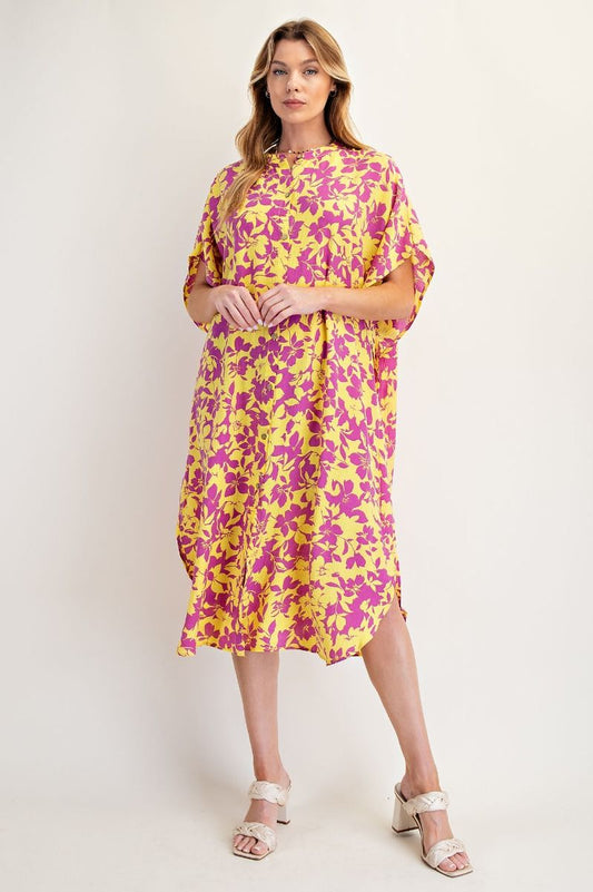 Yellow Peach Blossom Shirt Dress