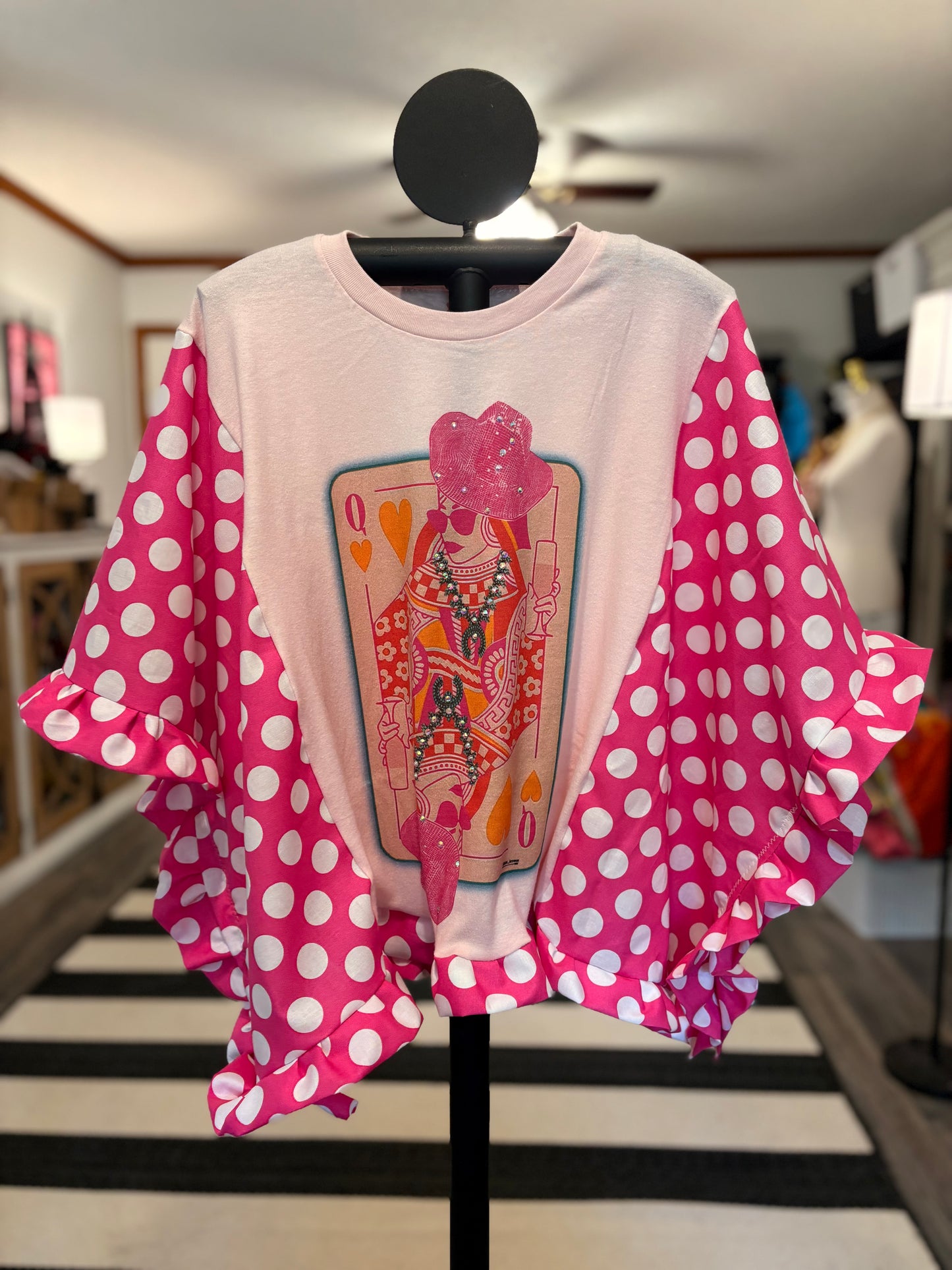Queen of Hearts and Sparkles Upcycled Ruffled Boxy Top One Size Fits a Small to XXL