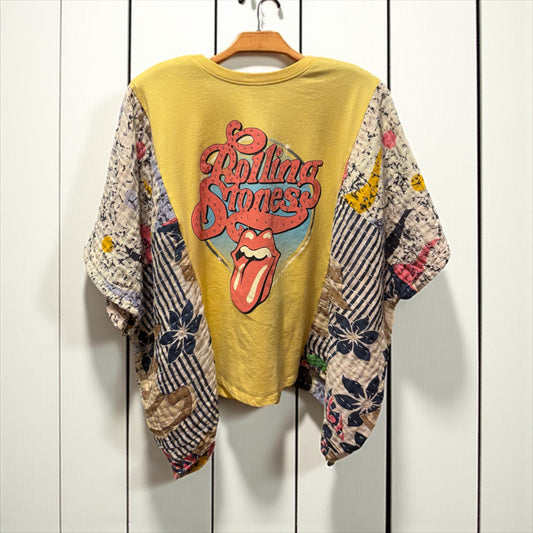 Rolling Stones Upcycled Vintage Kantha Poncho Tee Fits A Size Small to XXL