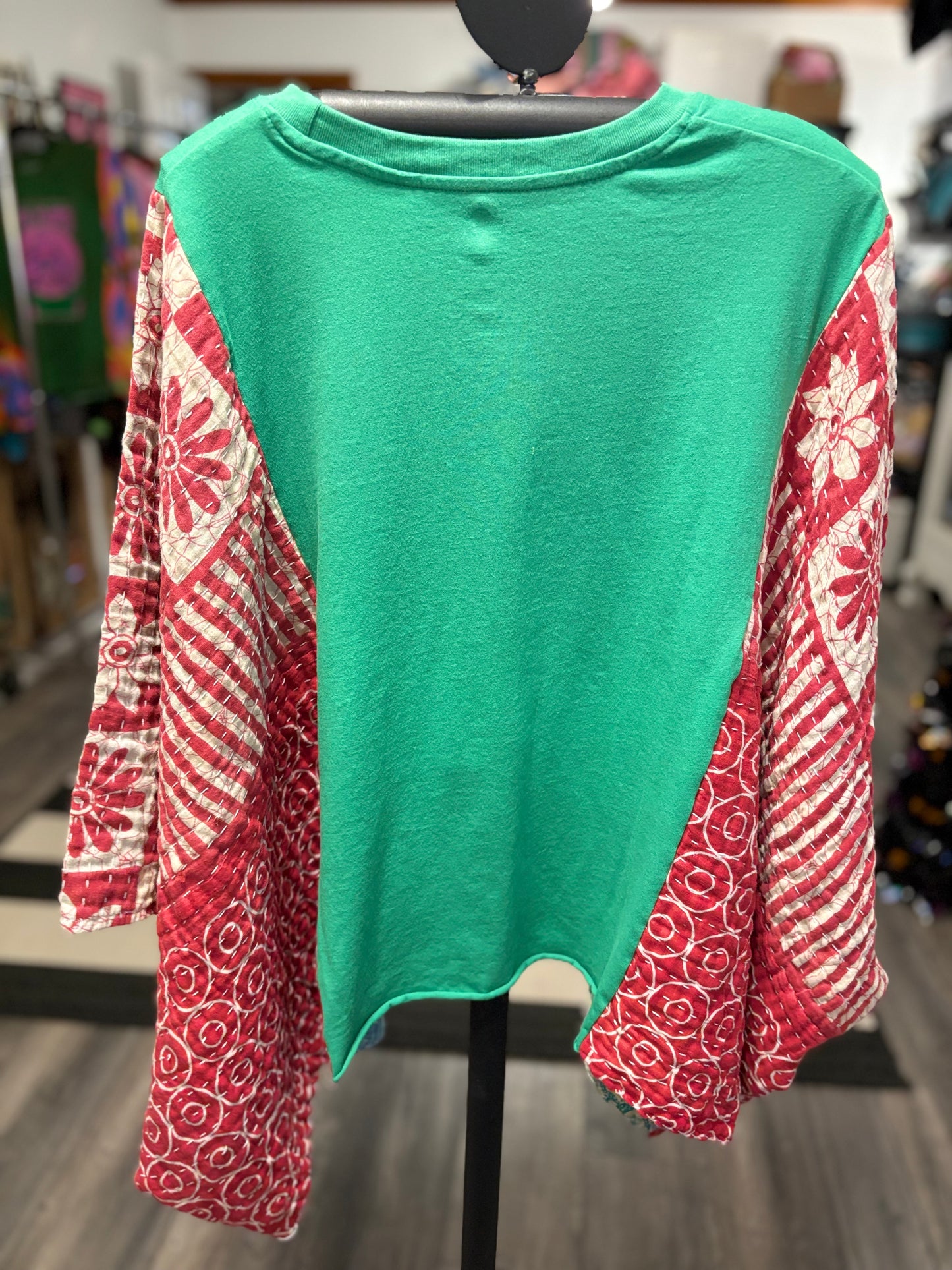 Santa’s Coming Vintage Kantha Quilt Poncho Tee One Size Fits a Small to XXL