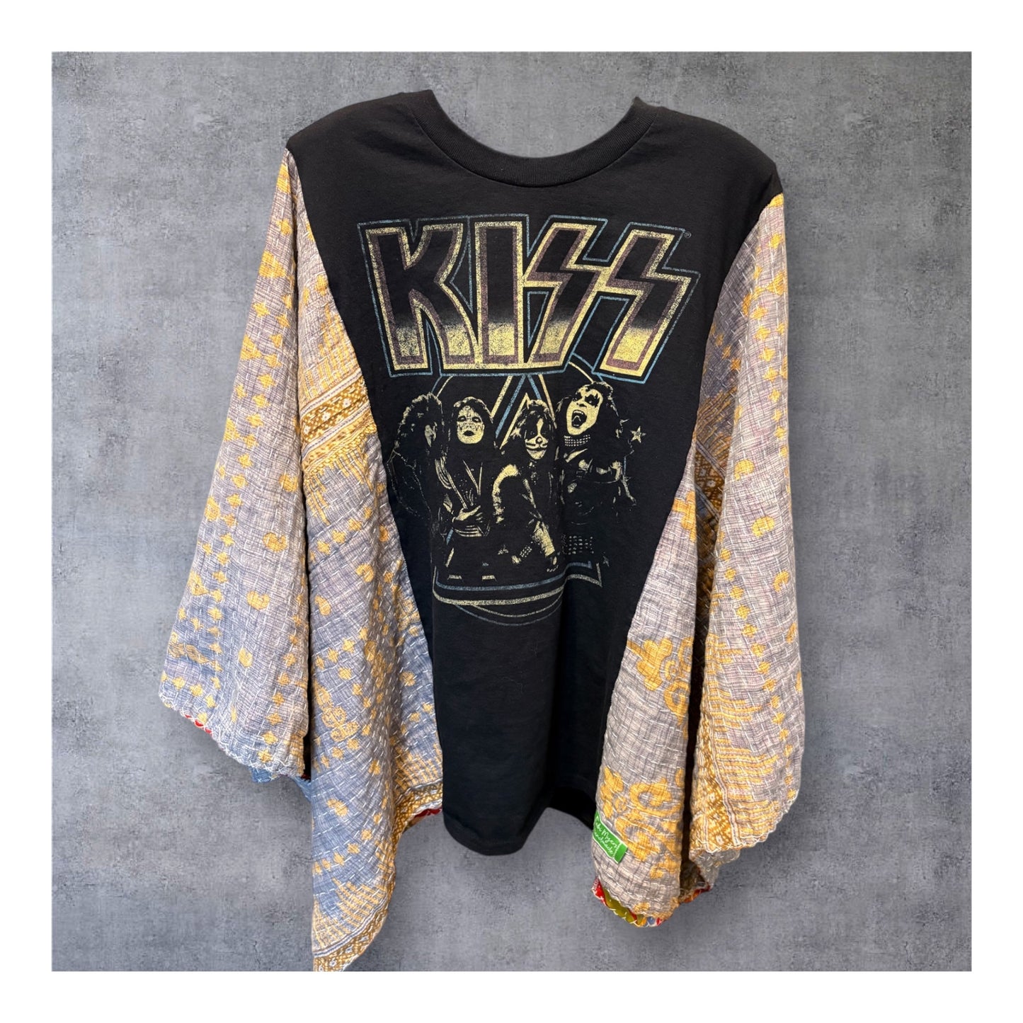 Kiss Upcycled Vintage Kantha Quilt Poncho Tee One Size Fits a Large to 3X
