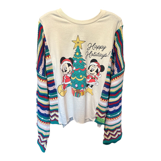 Mickeys Christmas Upcycled Drop-Sleeve Sweater Tee One Size Fits a Small to XXL