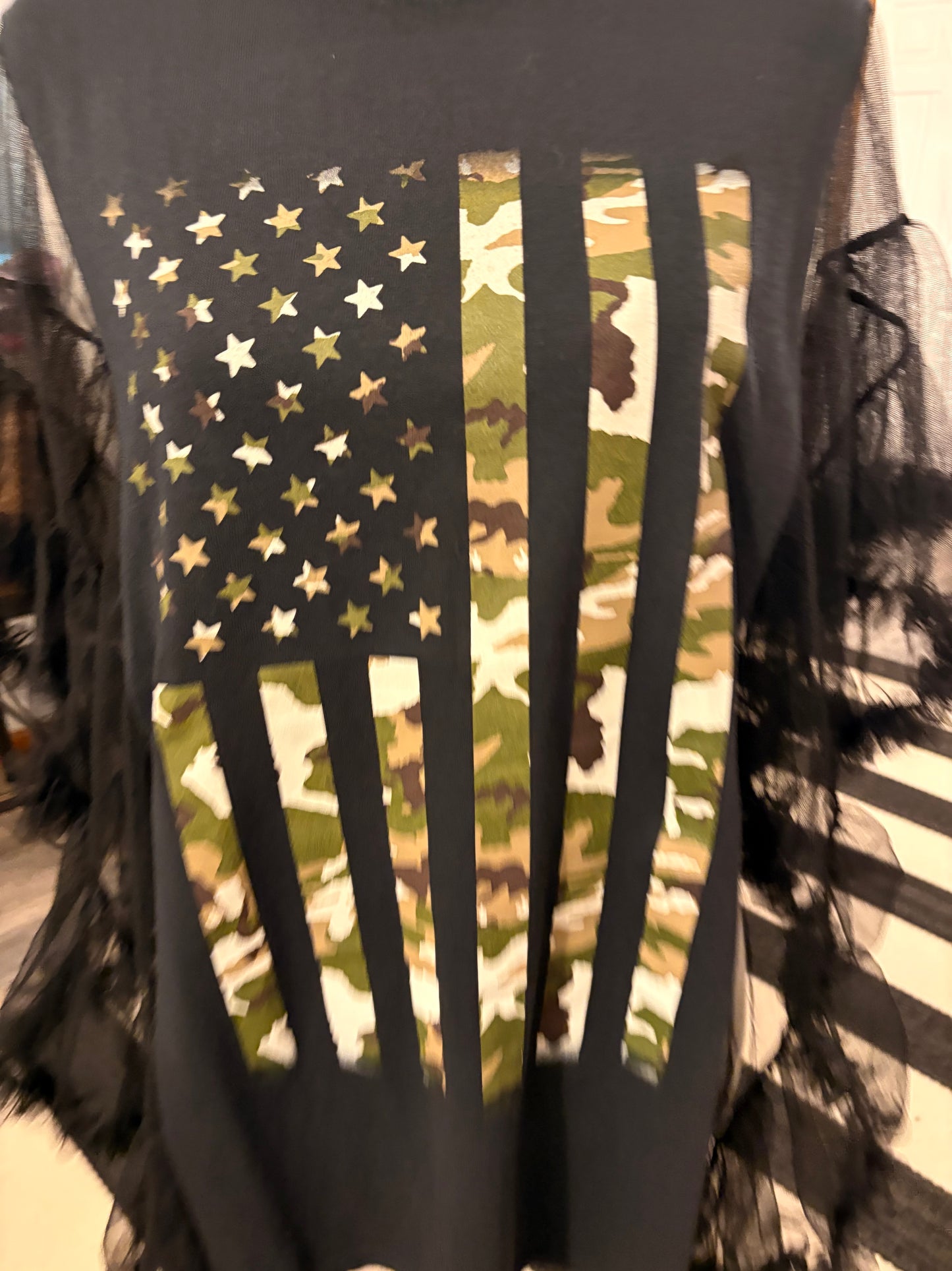 Camo Flag Upcycled Rockstar Poncho One Size Fits a Small to XL