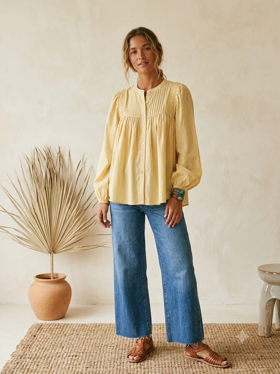 Golden Pintuck Blouse Medium
