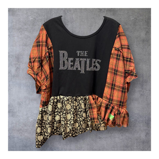 Rocky Raccoon Upcycled Drop Sleeve Flannel Ballerina Tee One Size Fits A Small to XL Oversized