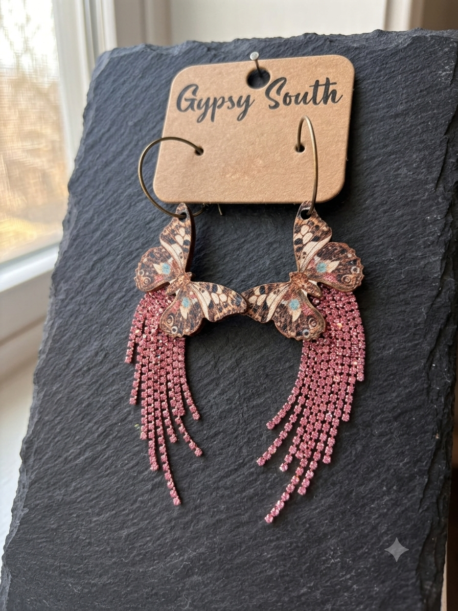 Butterfly Bling Handcrafted Wooden Earrings