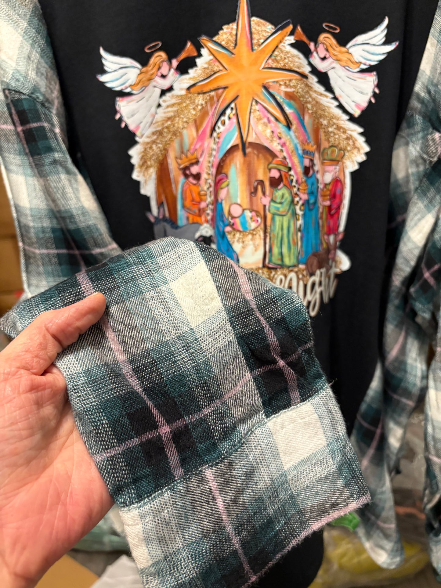 Oh Holy Night Flannel Tee One Size Fits a Large to 3X Oversized