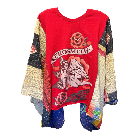 Aerosmith Upcycled Vintage Kantha Poncho Tee Fits A Small to XXL Comfortably
