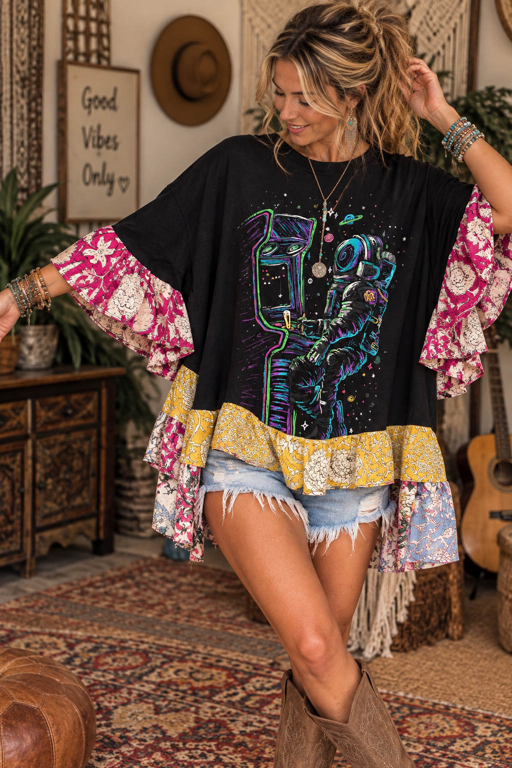 Space Games Upcycled Glam Tee One Size fits a Small to XXL