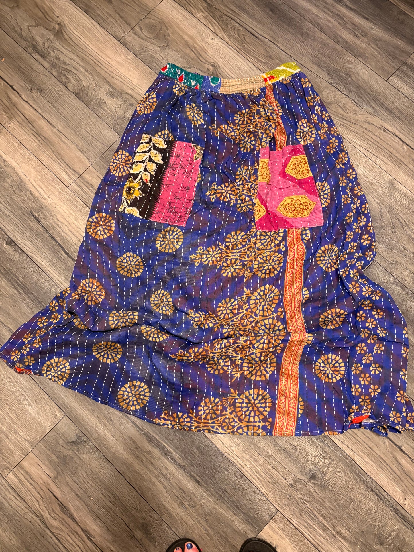 Skylar Women Vintage Kantha Quilt Cotton Reversible Skirt One Size Fits Size 4-16