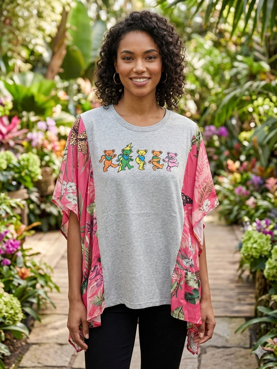 Dancing Dead Upcycled Kimono Top One Size Fits a Small to 3X