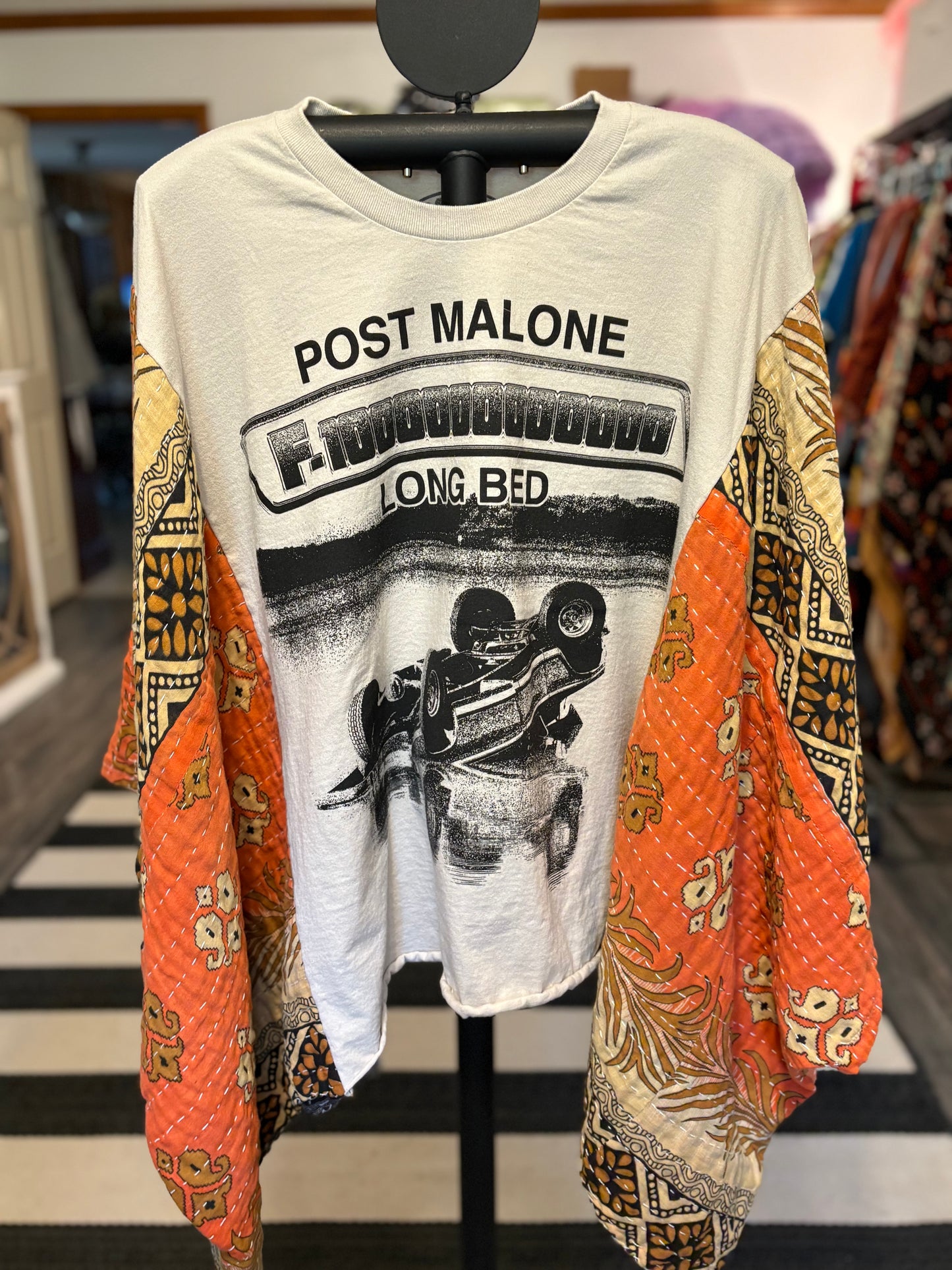 Post Malone Upcycled Vintage Kantha Poncho Tee Fits A Size Large to 3X