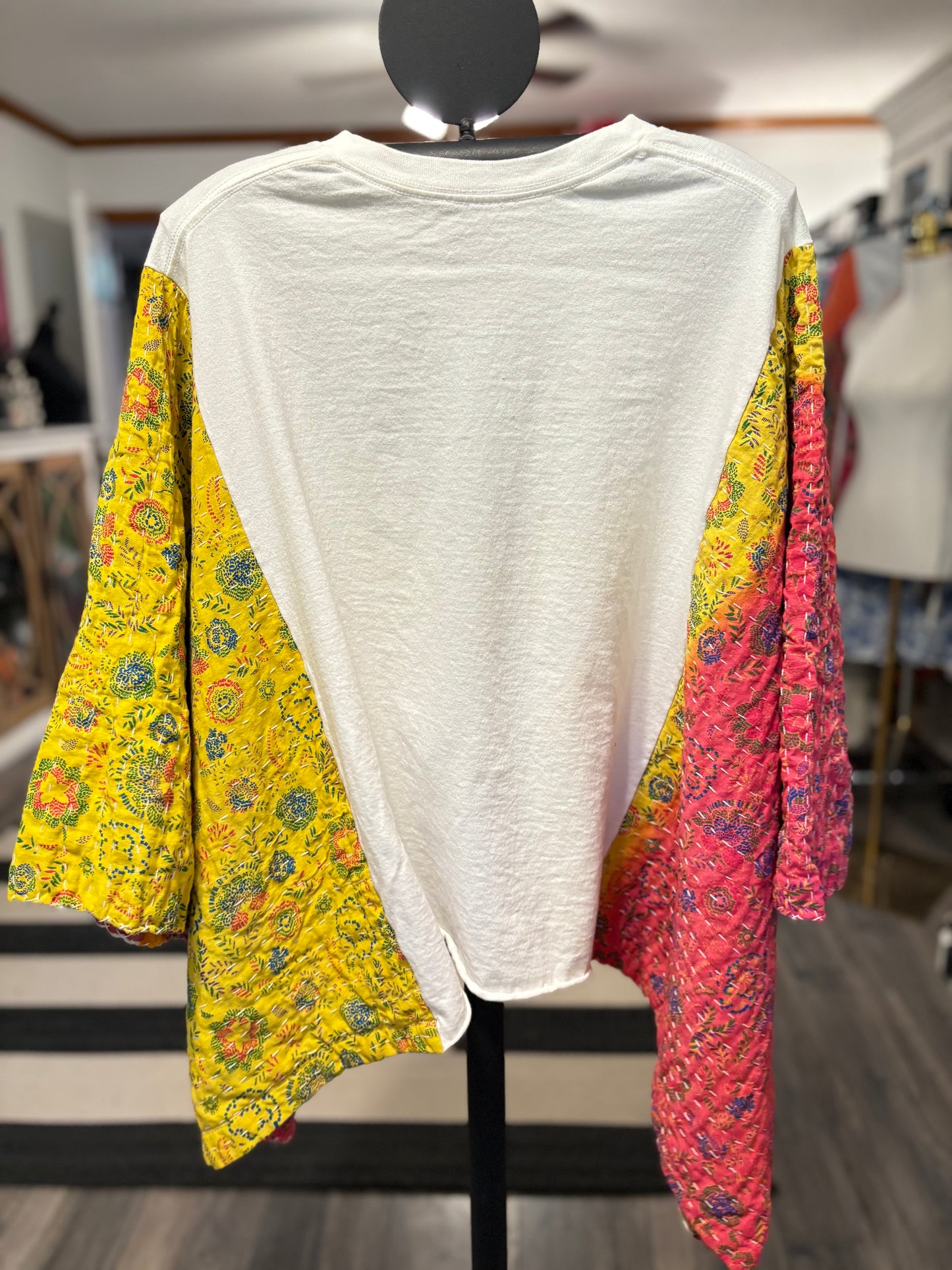 Good Vibes Upcycled Vintage Kantha Poncho Tee Fits A Size Small to XXL