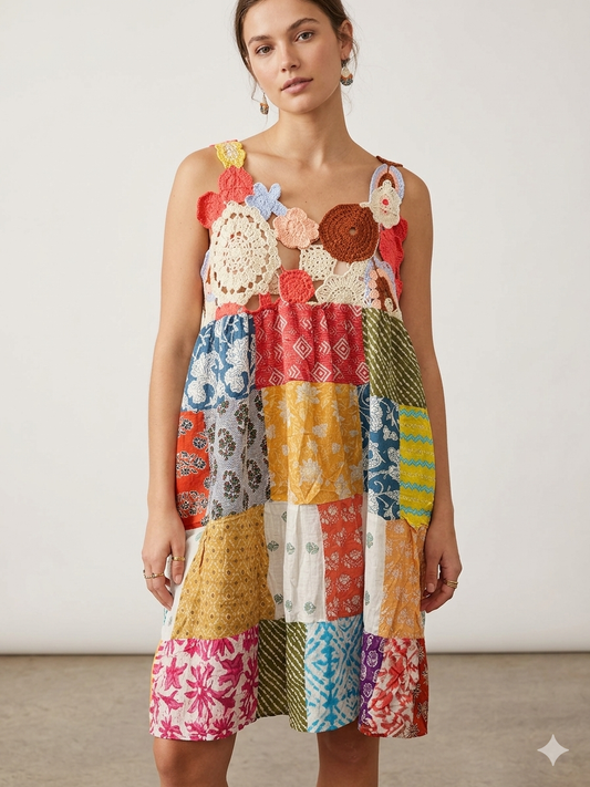 Destiny Crochet Patchwork Dress One Size Fits Small to XXL