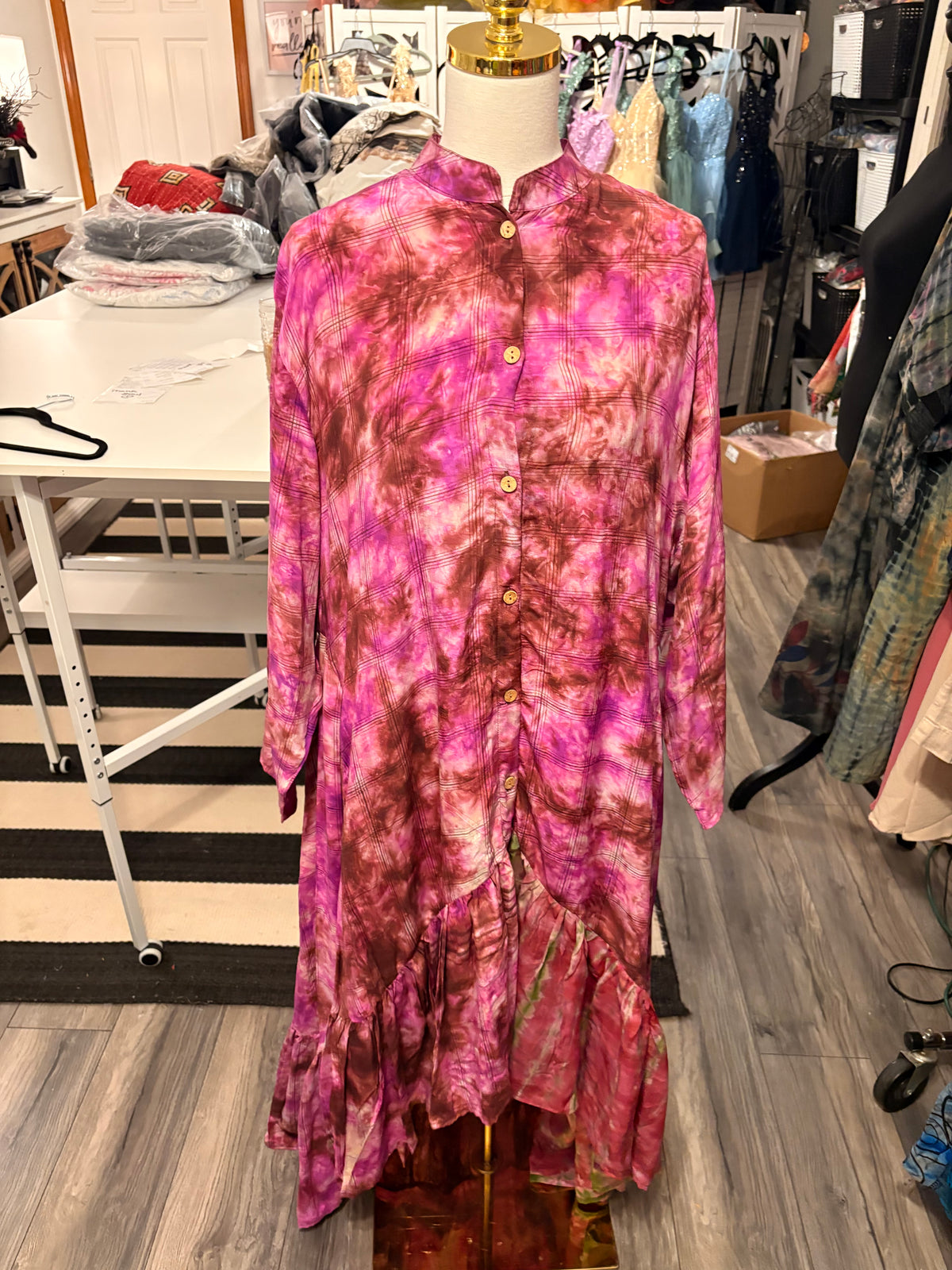 Meredith Hi/Lo Silk Ruffled Duster One Size Fits Small to 3X 2-22