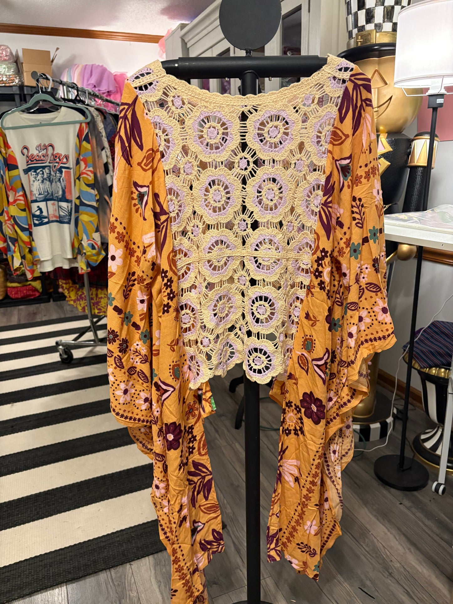Lilac Dreams Upcycled Crochet Kimono Fits a Small to XXL