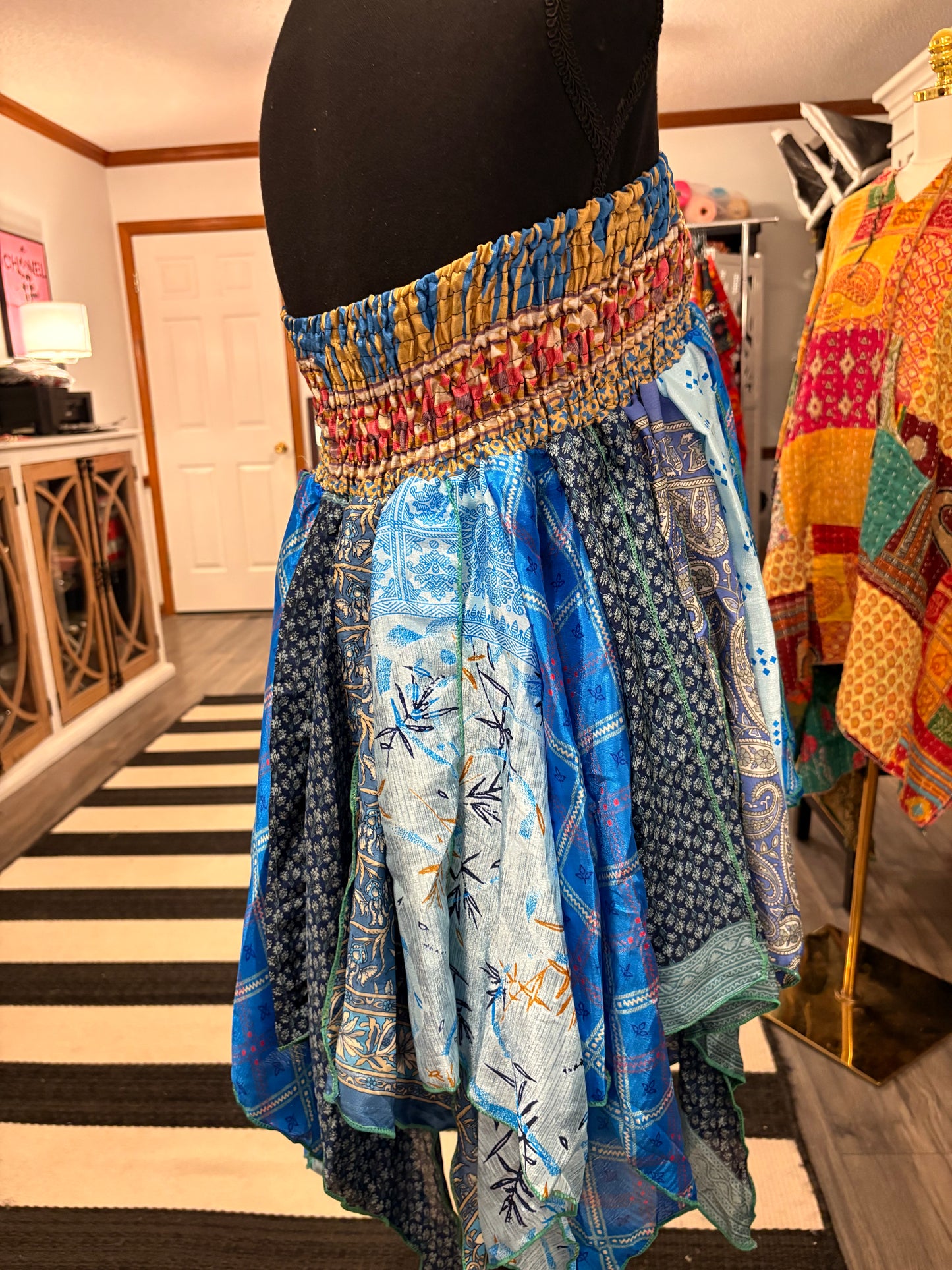 Jewel Pixie Diamond Cut Printed Asymmetric Skirt One Size Fits A Size 2-18