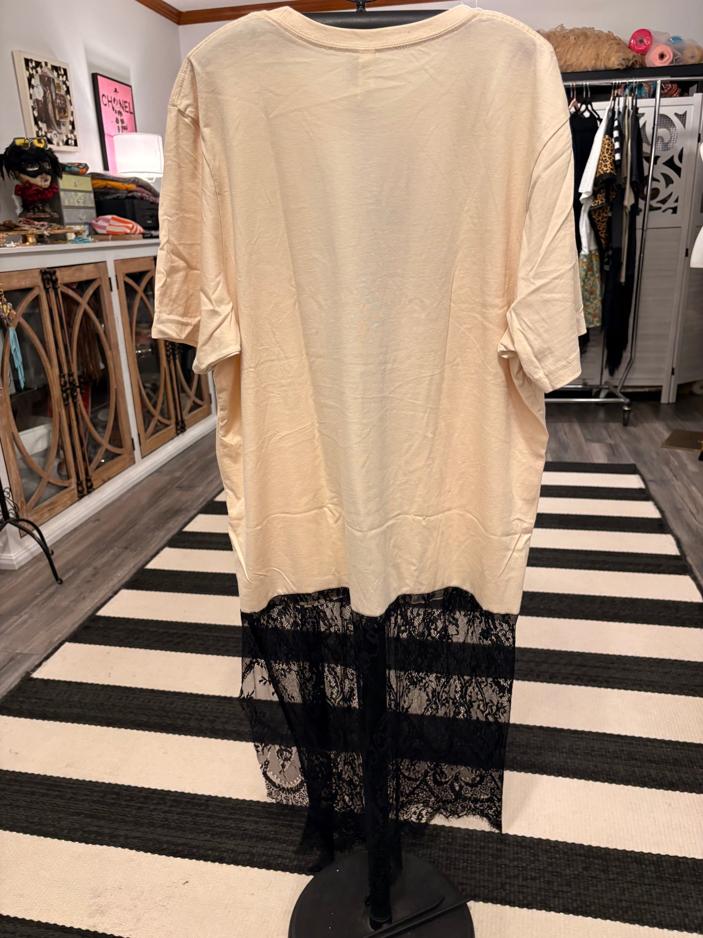 His Hands Lace Bottom Tee Dress OVERSIZED Fits a Small to 2X