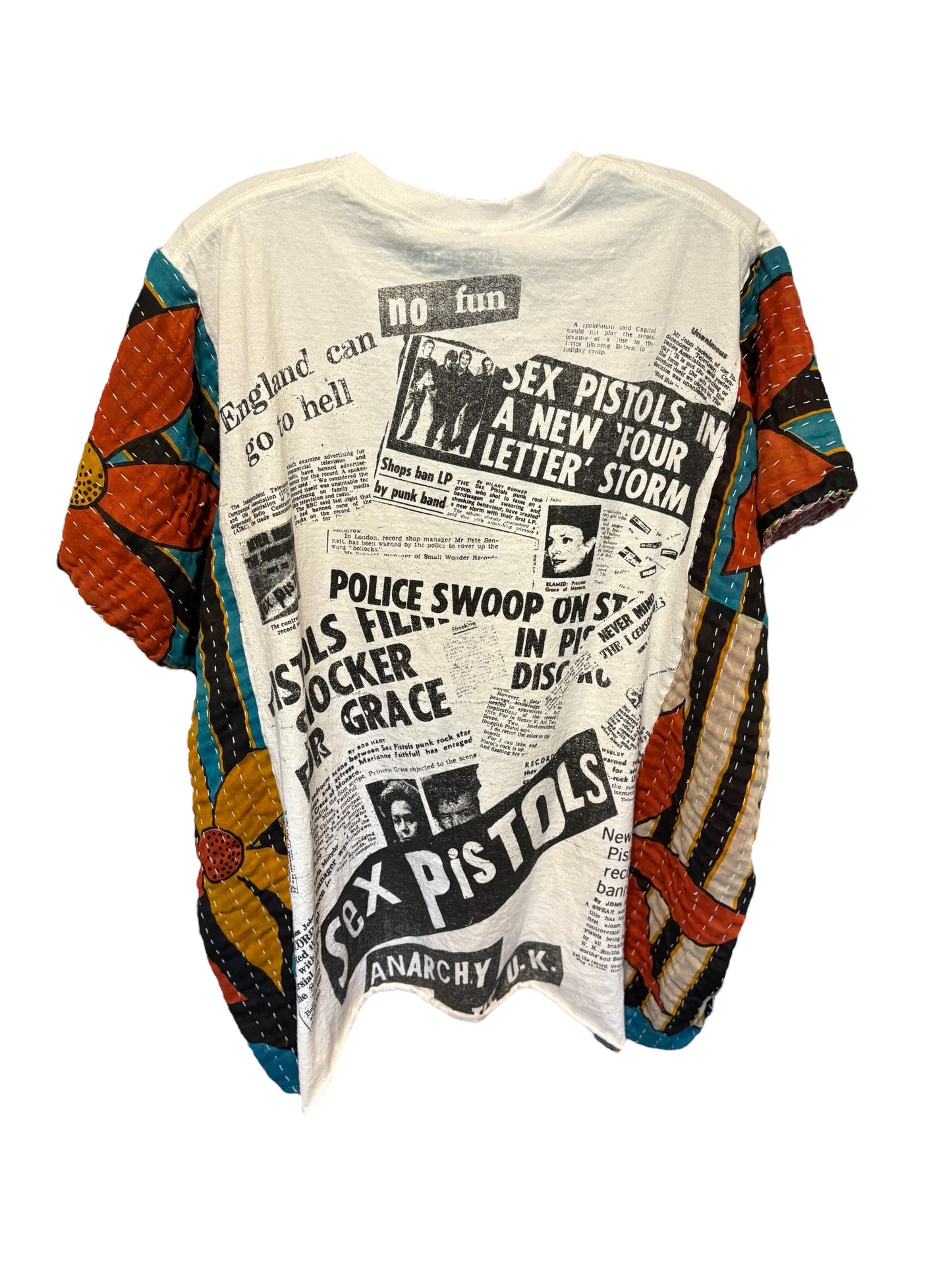 God Save the Queen Upcycled Vintage Kantha Poncho Tee Fits A Size Small to XXL